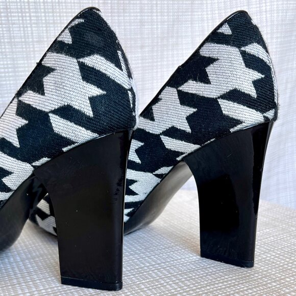 Vintage Nine West Fabric Houndstooth Architectural Patent Leather Heel M… - Picture 8 of 16
